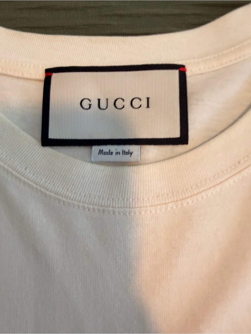 Gucci Cream Crewneck Tee with Navy Trim Label